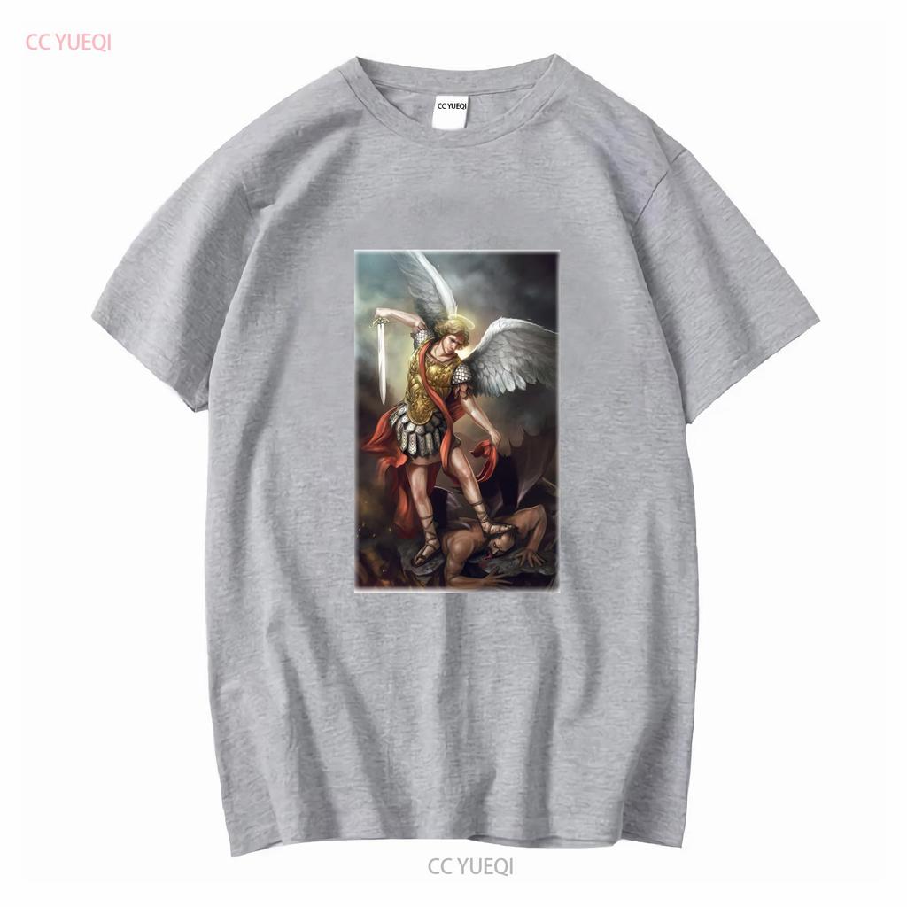 Catholic Natural T Shirt Saint Michael Archangel V11 Vintage Sizes S 5XL Vintage Washed Homme Fashion Soft Breathable