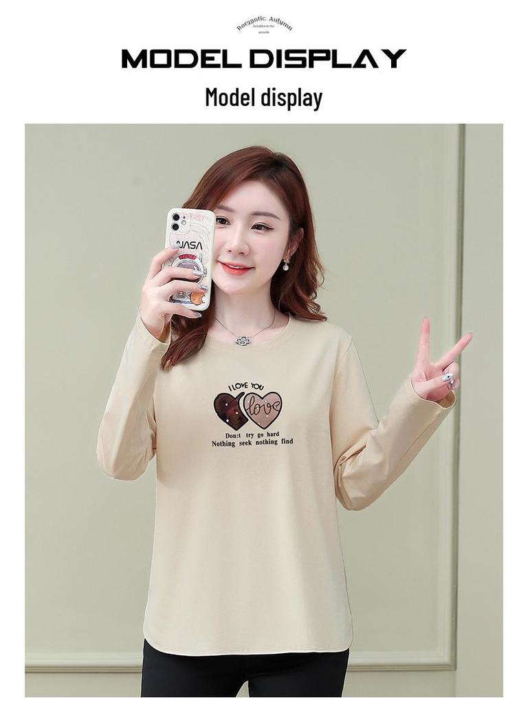 Dam T-shirt med lång ärm i ren bomull, Lätt baslager, Höst 2025-stil