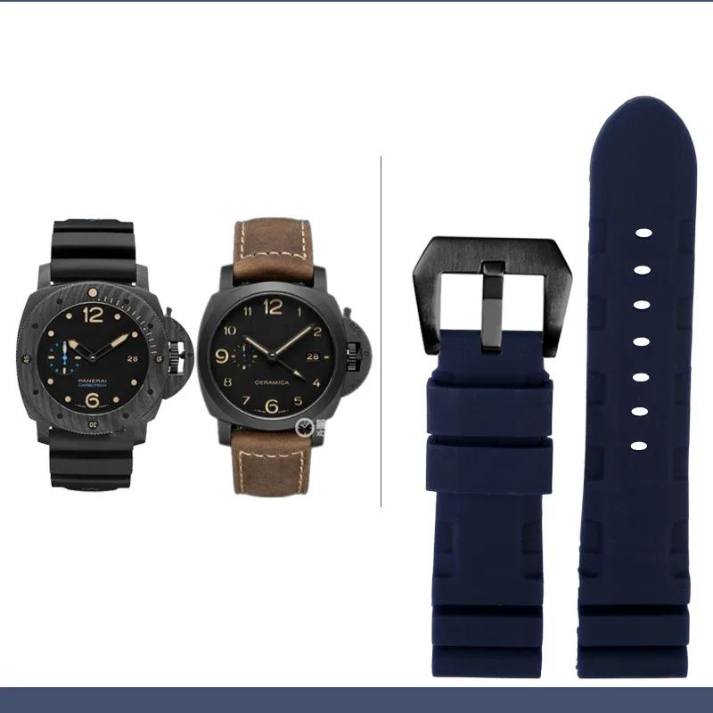 For Panerai SUBMERSIBLE PAM 111 441 616 Watchbands Soft Silicone Rubber 22mm 24mm Men's Watch accessories Strap