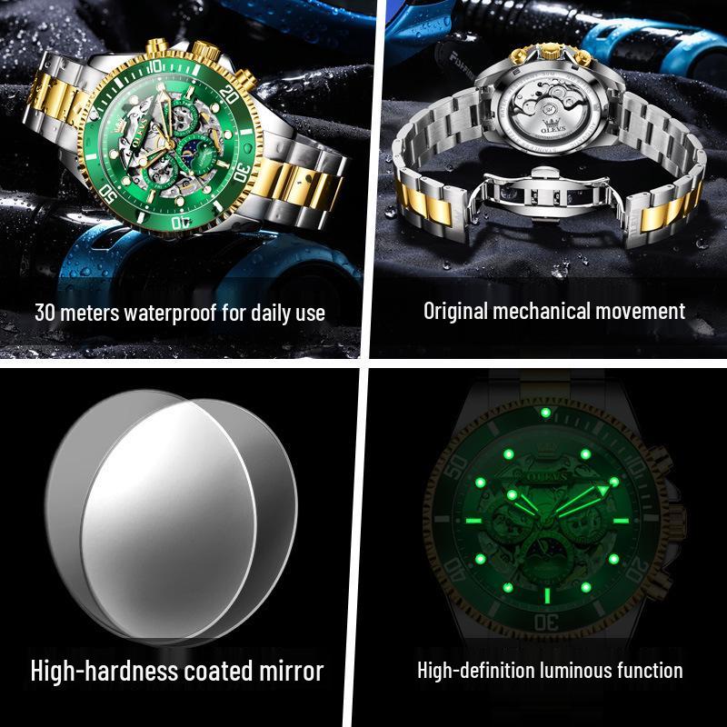 Oulisi Herren Automatikuhr - Lao-Stil, Wasserdicht, Multifunktionales Design