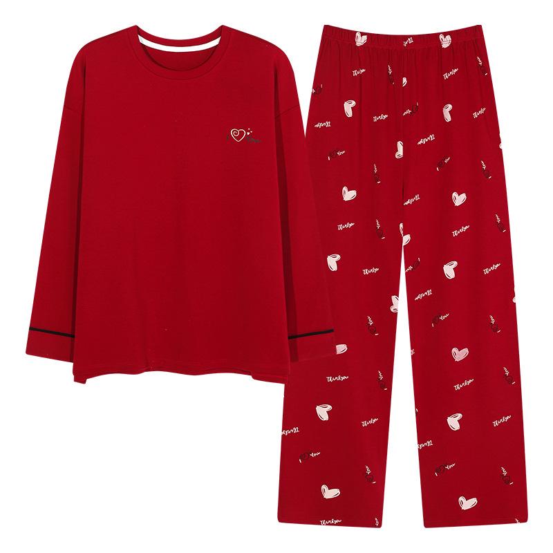 100% Cotton Women's Red Pajamas - Spring/Fall Wedding Year of the Rat Long Sleeve Plus Size Set