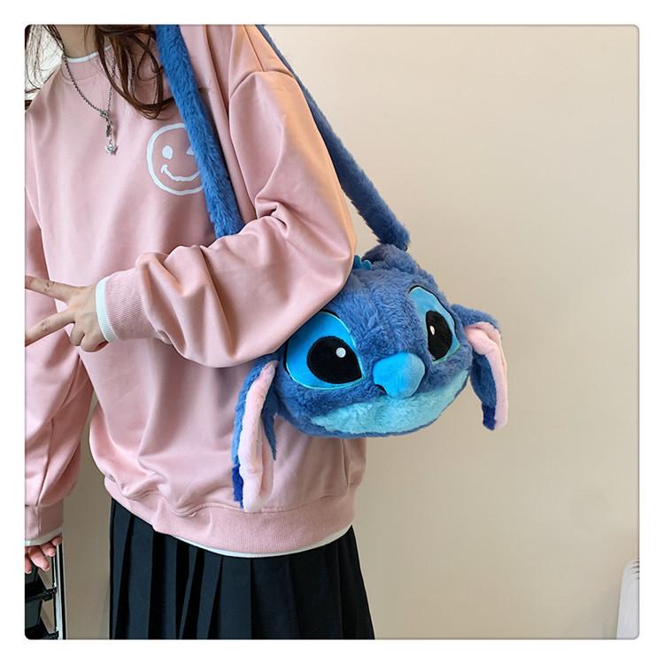 Stitch Plush Shoulder Bag Made Of Soft Material With Inner Pocket For Casual Use