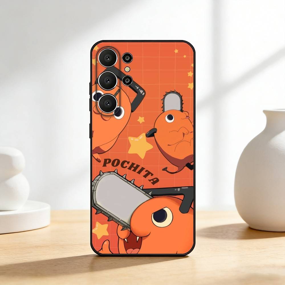 P-pochitas Anime Chainsaw Man Phone Case For Samsung S26,S25,S24,S21,S22,S23,S30,Ultra,S20,FE,Lite,10,9,Black Cover