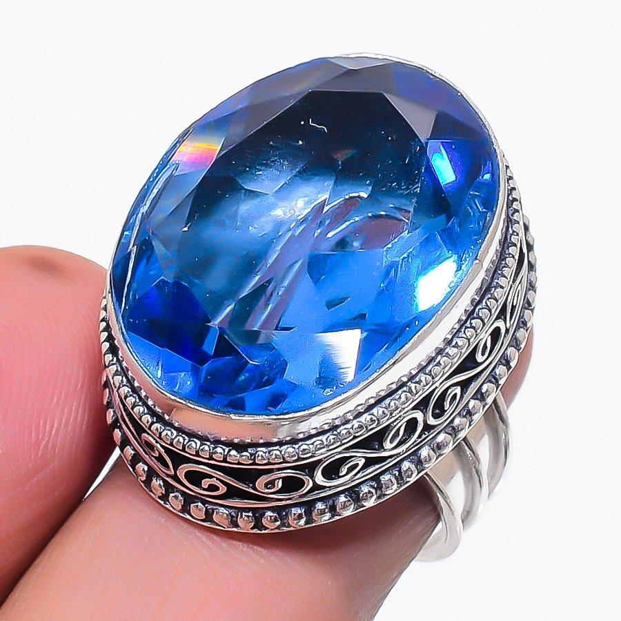 Natural Swiss Blue Topaz Gemstone 925 Sterling Silver Jewelry Ring Size 6.5 Y9s47