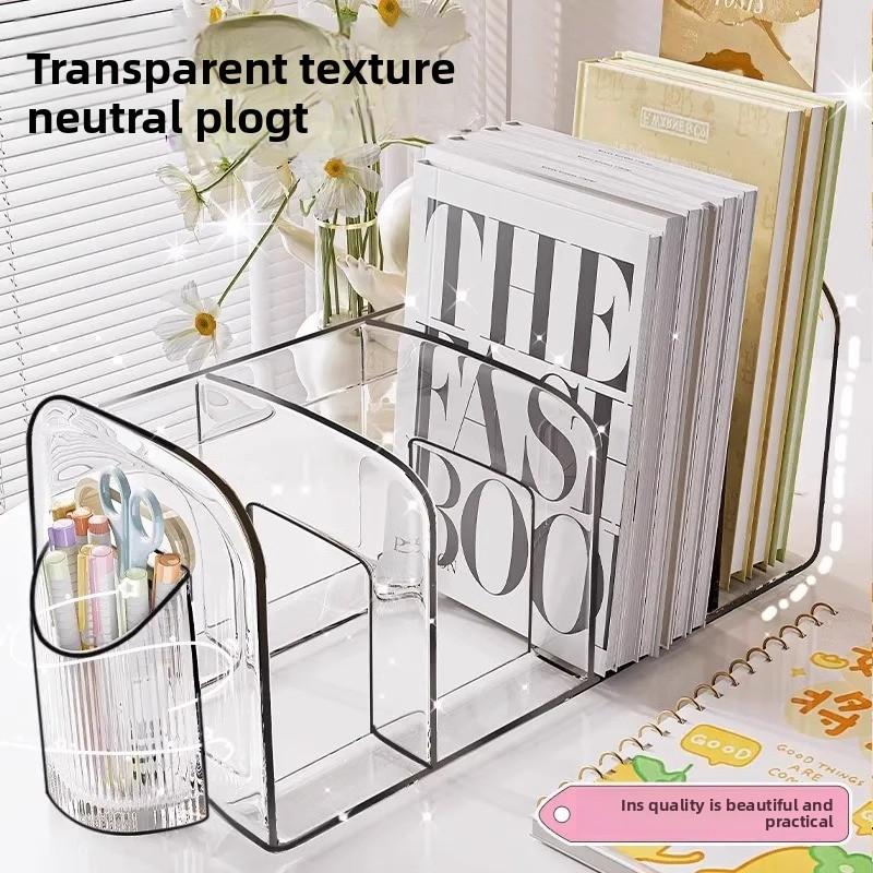 Desktop Storage Box, Bookshelf On Desk, Office Book Storage Rack, Student Study Table, Stationery Compartment, Pen Holder