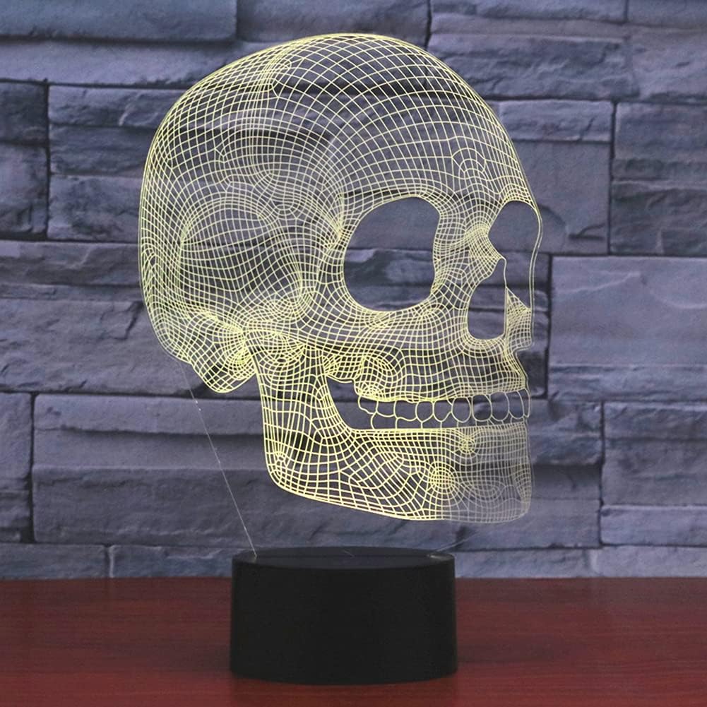 Scary Skull Night Light 3D Illusion Lamp, 7 Colors Changing USB Touch Switch Table Lights, Bedroom Halloween Decoration Lamps
