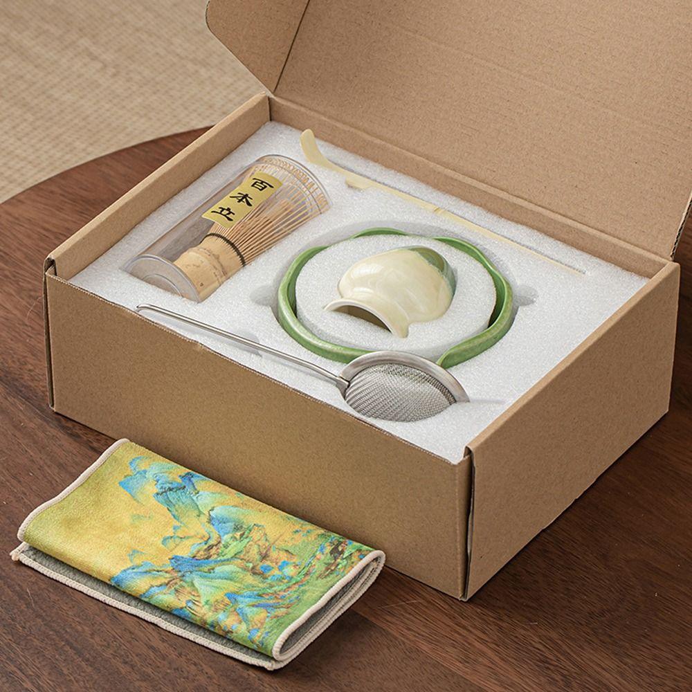 4PCS Bamboo Ceramic Matcha Whisk Reusable Matcha Stirring Brush New Japanese Matcha Tea Set