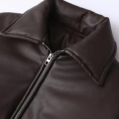 Summer New Women's Clothing, European and American French Design Sense Fashion Internet Celebrity Protein Leather Thickened Leather Cotton Coat