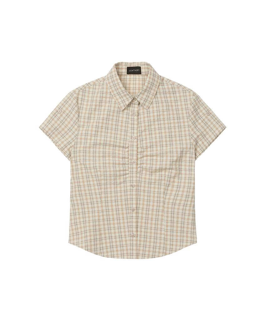 Ledeoli Moment Shirred Check Shirt [Beige]