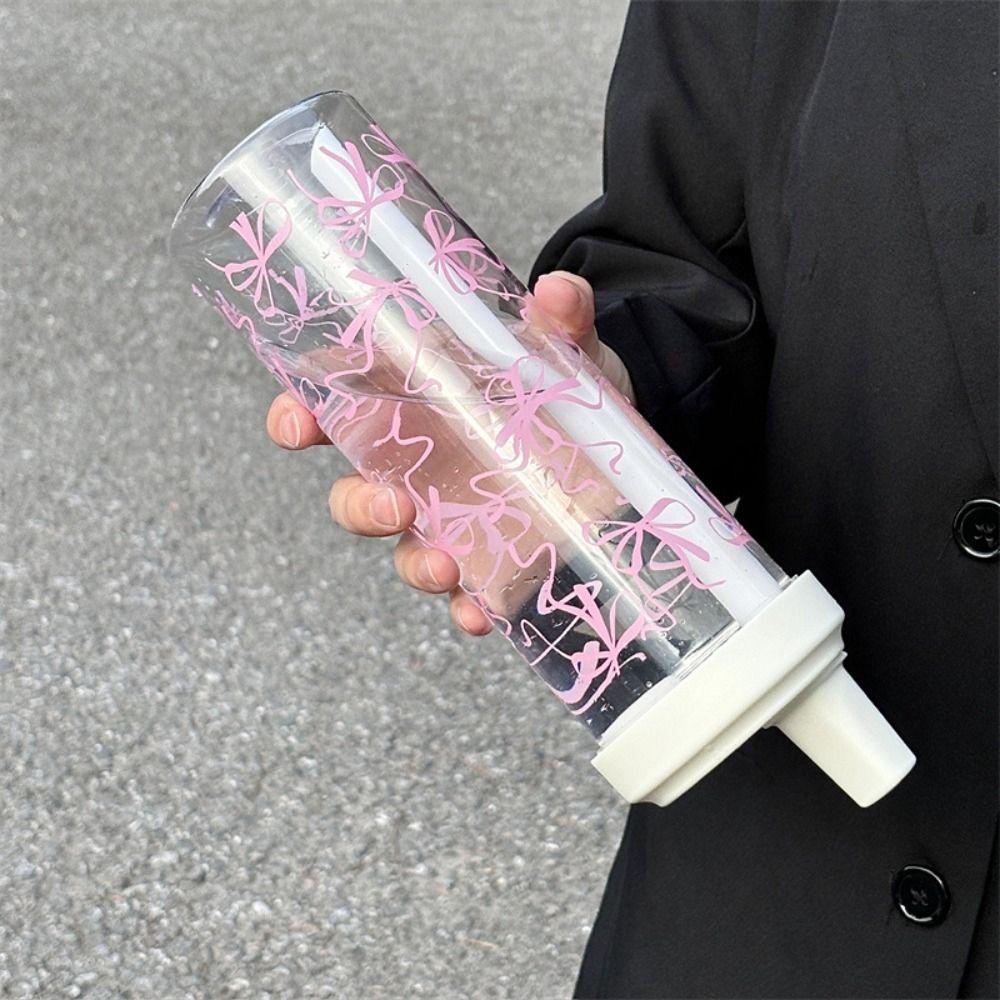 Bowknot Straw Cup Plastic Cup With Lid Straw Portable Plastic Cups  Bubble Tea Coffee