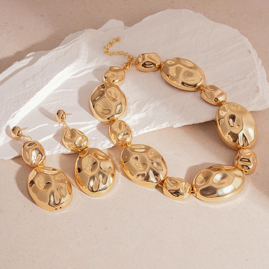 Bohemian Irregular Oval Metal Choker Necklace Women Statement Punk Pendant Earrings Hip Pop Jewelry Accessory