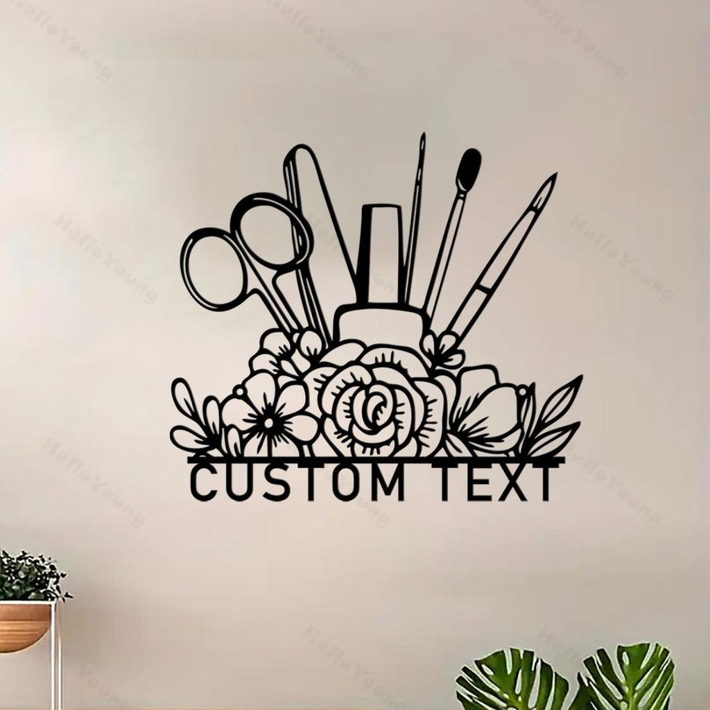Metal Wall Art Nail Tech Sign Personalized Shop Name Decor Hot Sale