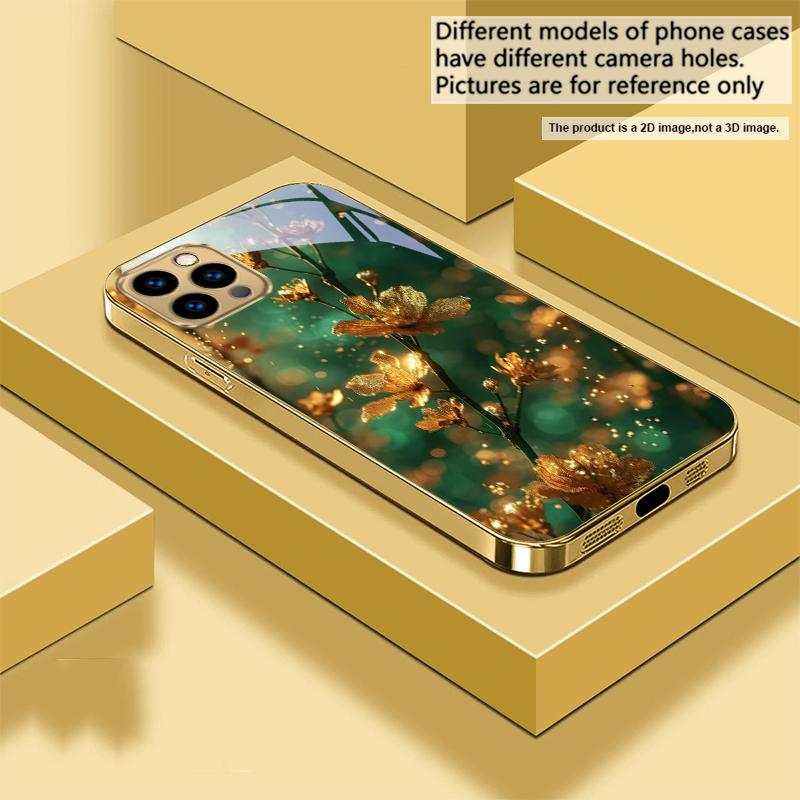 

Bronze golden leaves For IPhone 17Pro Max 16 17 Pro oMax 15 Pro 14 13 Plus 12Mini 11ProMax XR 16E Air Golden glass phone case iPhone Air