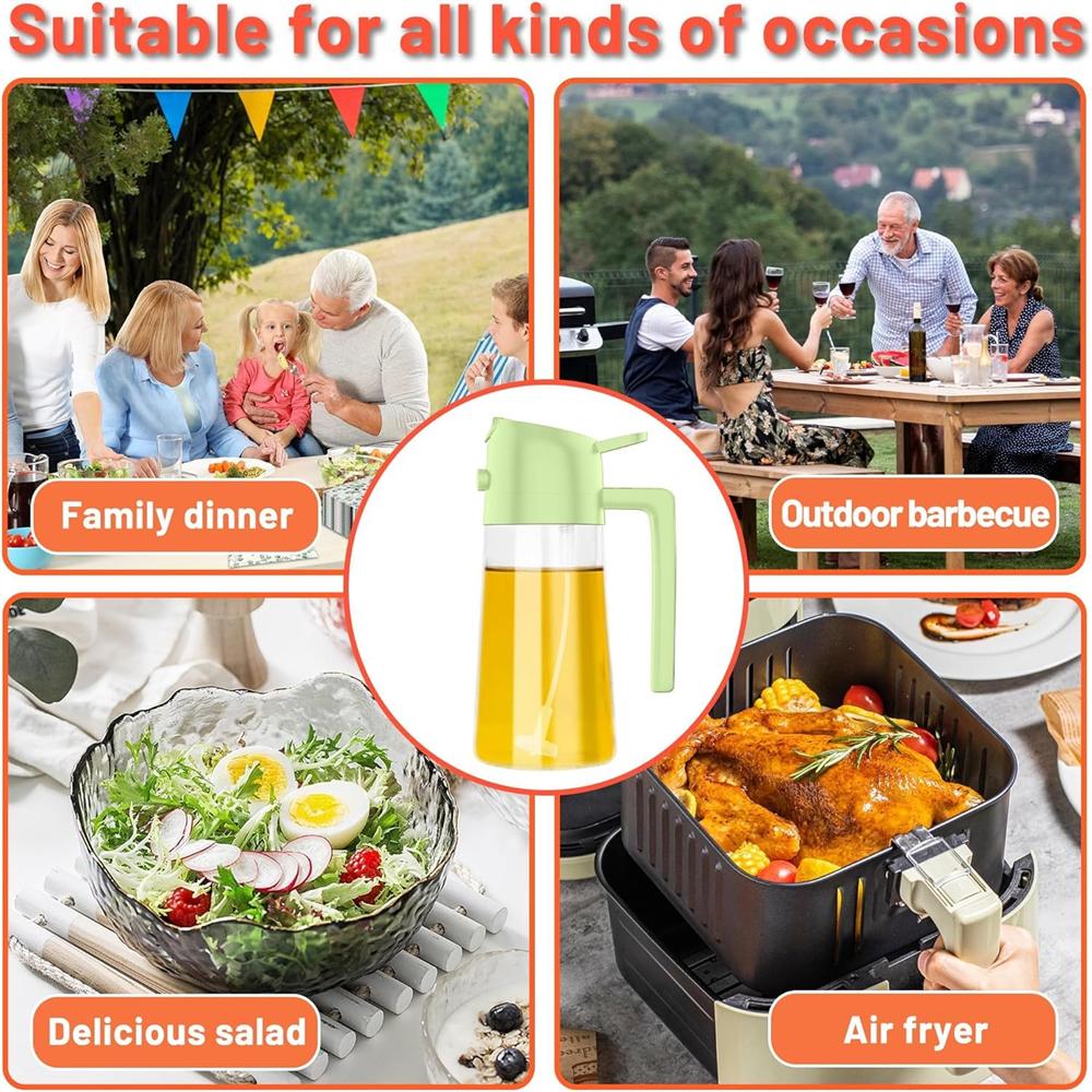16oz470ML Glass Oil Dispenser with Automatic Flip Lid 2in1 Kitchen BottleCooking SprayerLeak-Proof DesignOil Spray Bottle