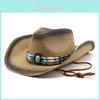 Ethnic Style Cowboy Sun Hat With Wide Brim Breathable Straw Summer Sun Protection For Men Women