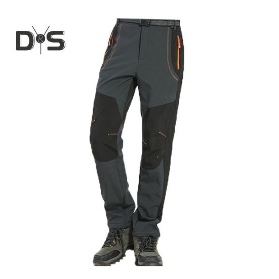 Klatrebukser for menn Elastisk midjeknapp Glidelås Flue Sporty bukser med lommer Patchwork Farge Tykt plysjfôr Utendørsaktiviteter Turbukser