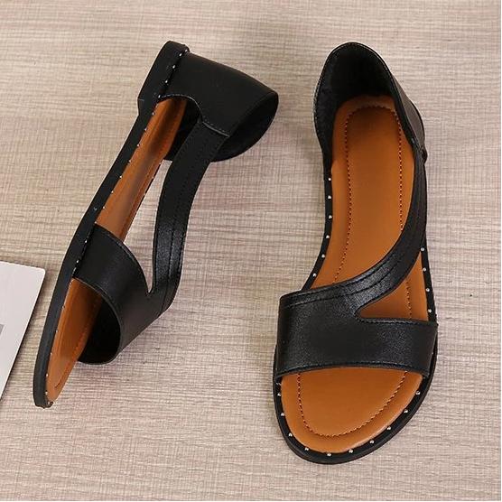 Roman Style Plus Size Fish Mouth Straight Flat Sandals With Open Toe Women's Shoes