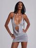 2026 Summer Women's Fashion Solid Color Halter Deep V-Neck Bodycon Dress