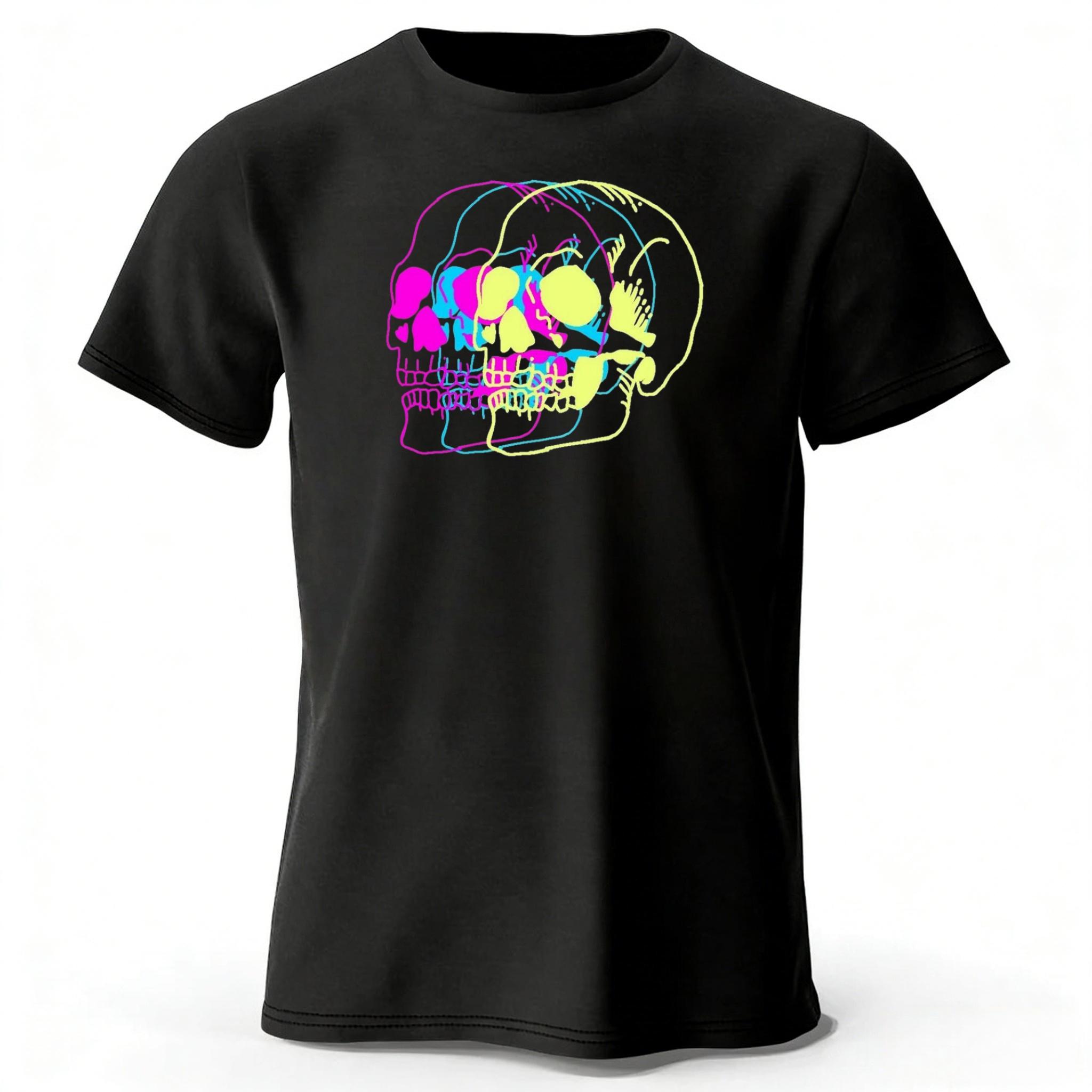 

Summer Psychedelic Skull Monster Pure Cotton Short Sleeved Casual Men Loose Oversized Comfortable Breathable Sports T-shirt XXXL чёрный