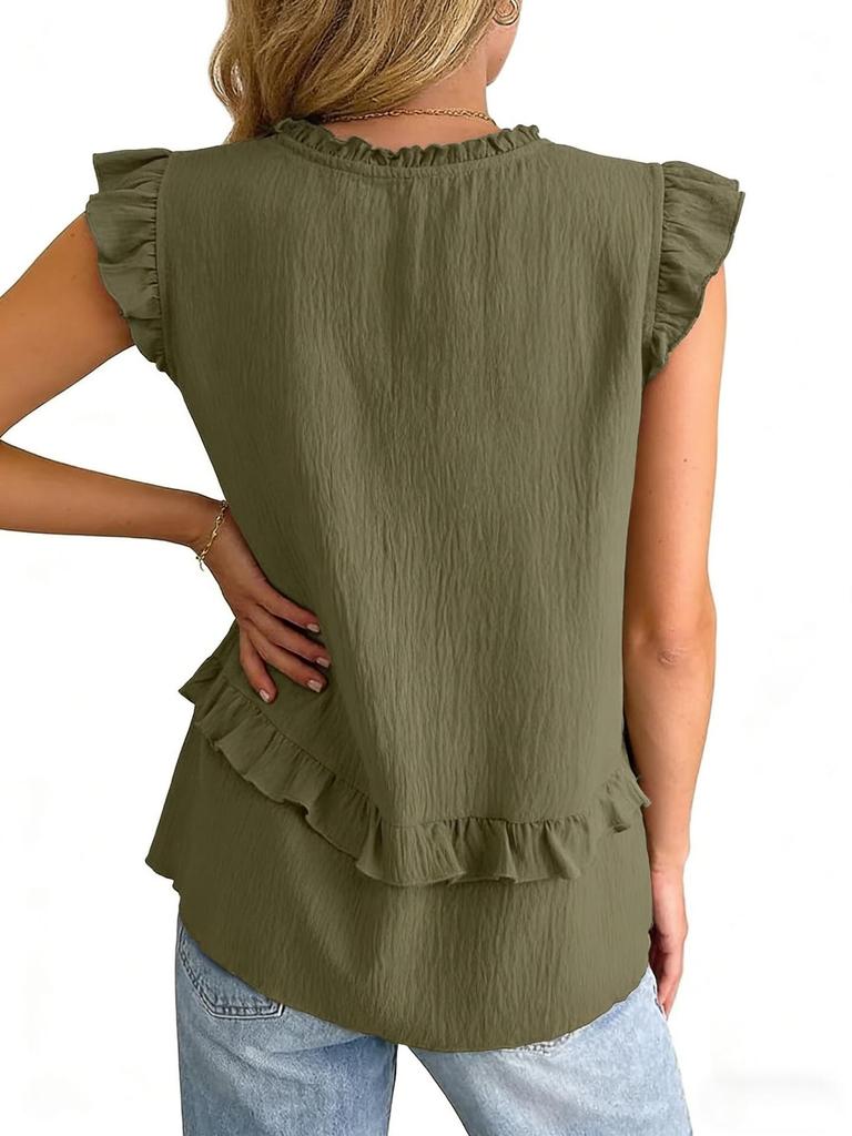2026 Summer Women's Solid Color Ruffled V-Neck Vest Top