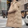 Winter Mid To Long Length Hooded Down Cotton Jacket Women's Thick Over Knee Waterproof Parka Coat Hooded Big Pocket Outercoat