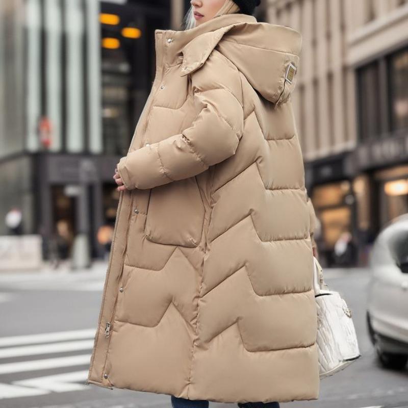Winter Mid To Long Length Hooded Down Cotton Jacket Women's Thick Over Knee Waterproof Parka Coat Hooded Big Pocket Outercoat
