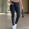 Pantaloni Skinny in Denim Lavato Nero ad Alta Elasticità da Donna a Vita Media Slim Fit Casual Streetwear