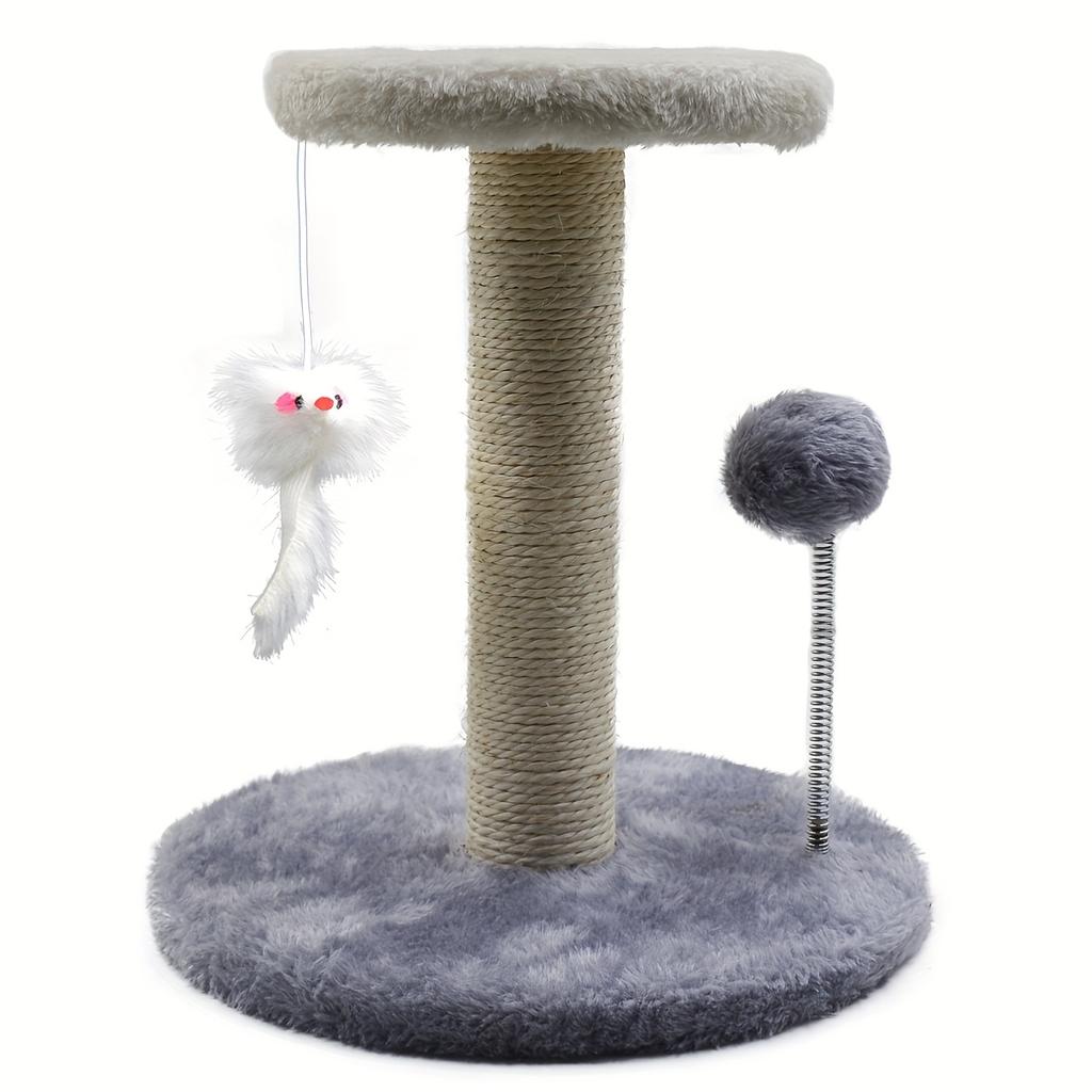 Sturdy Small Cat Tree with Scratching Column, Hanging Mouse and Spring Ball - Ideal Kitten Furniture