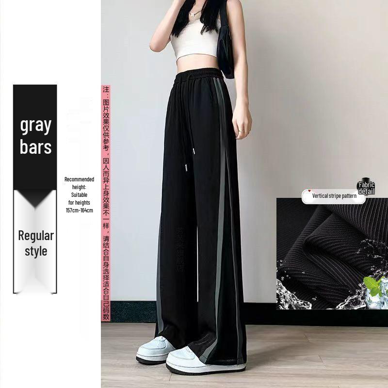 

Women s High Waist Black Wide Leg Striped Pants - Casual, Loose Fit, Straight Leg, Summer Sportswear. 2XL 132-146 lbs