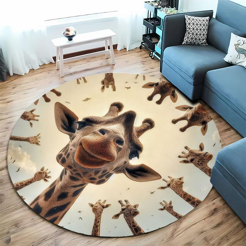 "Whimsical Giraffe Print Rug for Playrooms or Nurseries" Round Carpet for Home Sofa Bedroom, Gift