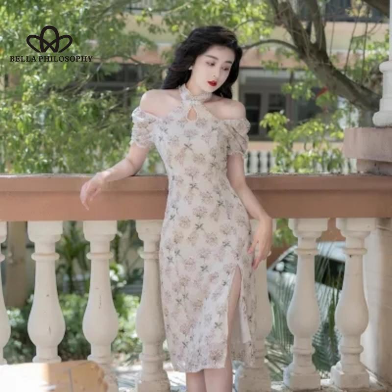 Elegante Vintage Cheongsam Kleid Frauen sommer Floral Stickerei Design Party Split Kleid Weibliche Gericht Retro Lange Fee Kleid