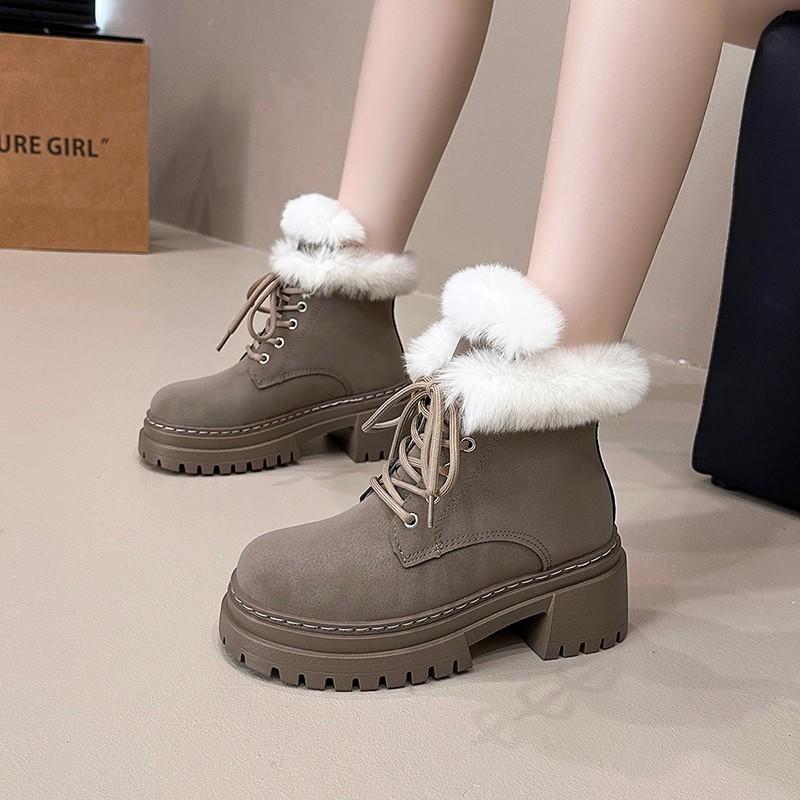 Fashion Fur Women Ankle Snow Boots Heeled Cotton Shoes Winter 2025 Woman Warm Short Plush Chelsea Boots Casual Female Botines Shoes