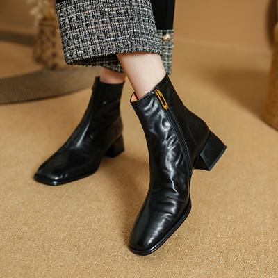 Moda 2024 Nowe Zimowe Damskie Botki z Okrągłym Noskiem na Grubej Podeszwie Damskie Buty Retro Westernowe Botki Skórzane Buty Chelsea