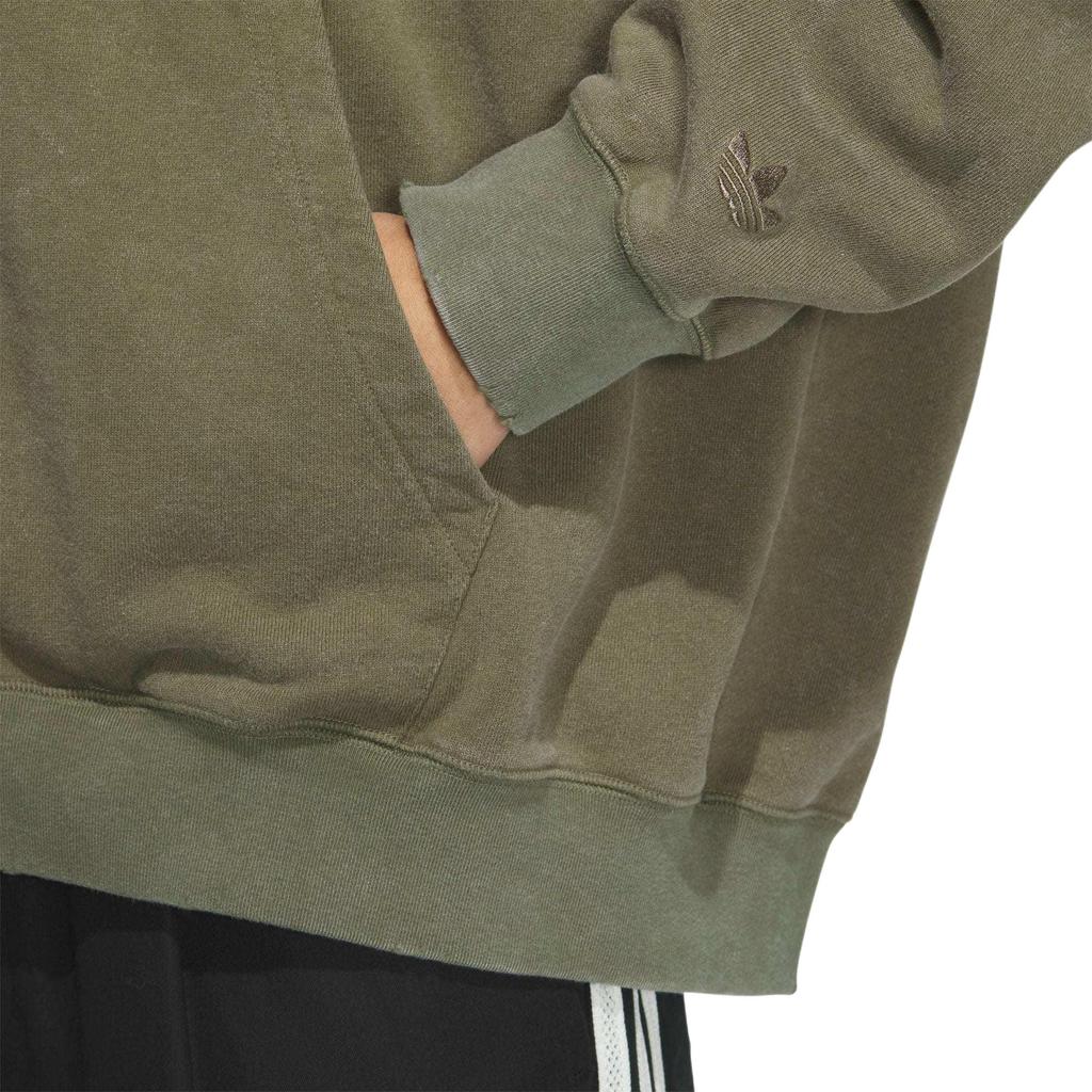 Adidas Originals Washed Hooded Jacket Retro Sports Loose Long Sleeve Jacket Men Jackets Layered-Olive-Green JM7286
