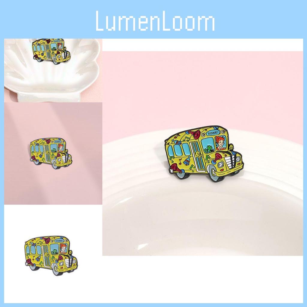 Charming Cartoon Character Brooch In Metal With Colorful Bus Design And Red Haired Girl Theme