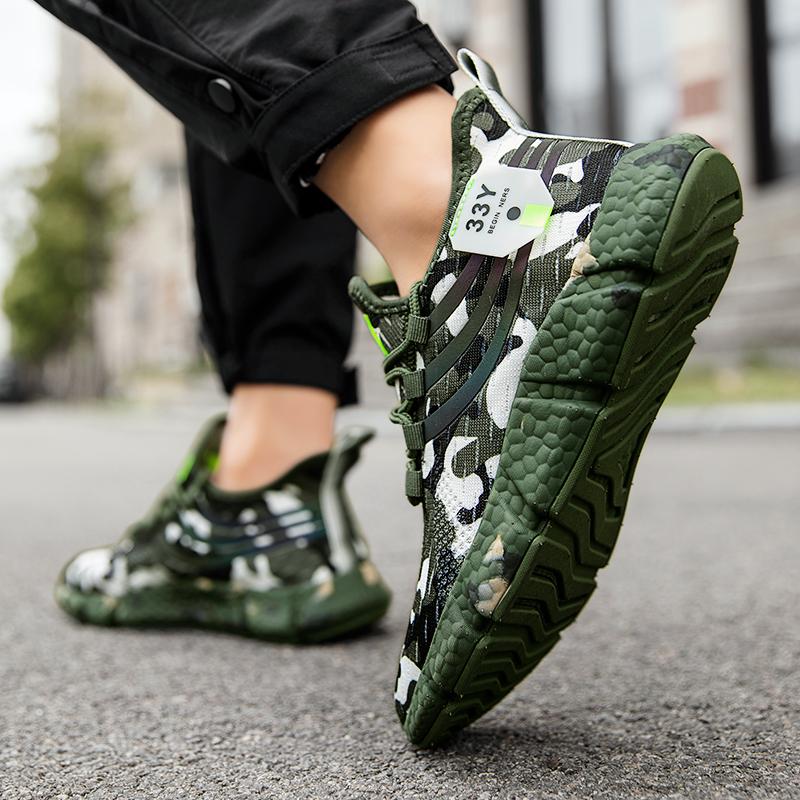 Men's Camouflage Green Sports Shoes Hiking Street Style, Slip Outsole and Mesh Upper Series Urban Fashion Fitness Shoes 2026
