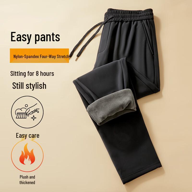 Men s Fleece-Lined Straight-Leg Stretch Casual Pants 3XL