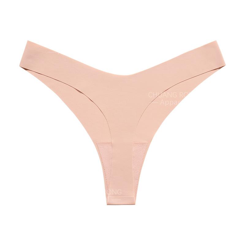 

European and American large-size seamless ice silk underwear V-shaped waist edge, one-piece cotton crotch breathable fitness thong XL