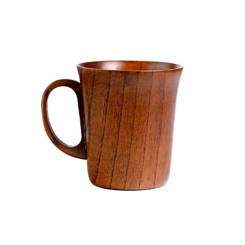 Solid Wood Water Cup Household Mug Simple Milk Cup Handle Retro Coffee Cup Breakfast Tea Cup