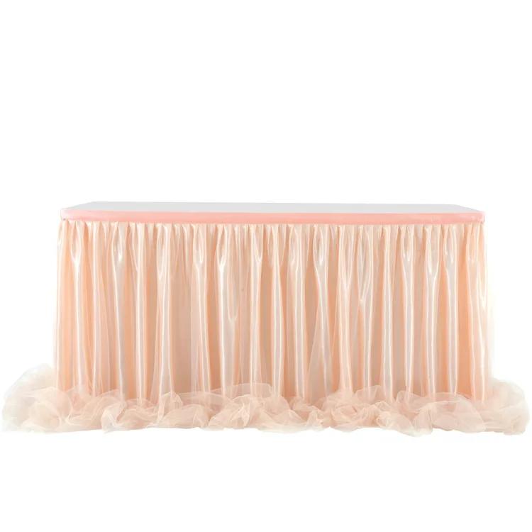Tulle table skirt high-end gold-rimmed mesh wedding New Year's party decoration hotel supplies mesh table skirt table cover
