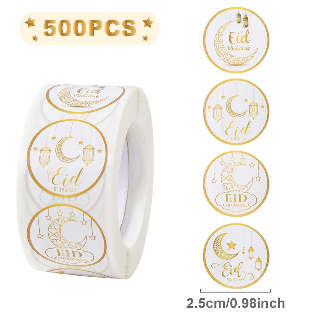 EID Mubarak 500pcs Roll Stickers Ramadan Kareem Gifts Packaging Seal Stickers Islam Muslim Festival Party Decor EID Gift Labels