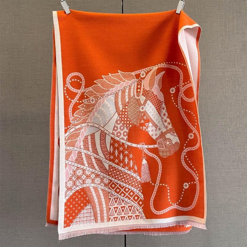 Autumn and Winter New Imitation Cashmere Scarf Thickened and Lengthened Horse Printing Scarf Antique Versatile Shawl with Dual-purpose Outside