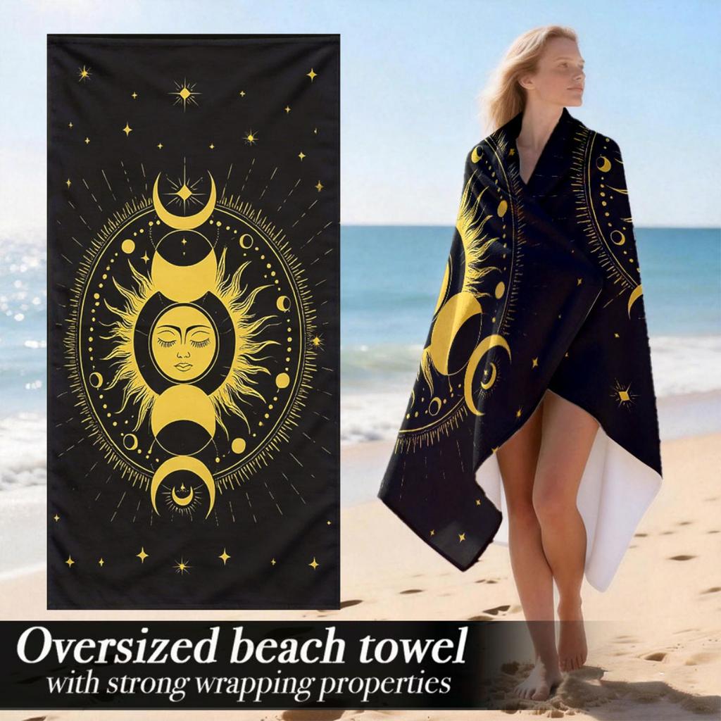 Sun Moon Celestial Oversized Beach Towel Patterned Sunscreen And Windproof Suitable For Swimming Pool Camping Travel Blanket