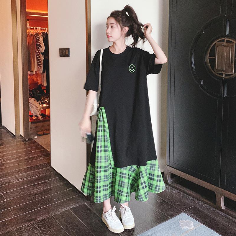 Women's French Retro Plaid Patchwork Dress - Summer Korean Style Chic, Hepburn-Inspired, Age-Reducing Temperament Skirt.