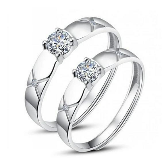 European & American Silver-Plated Zircon Wedding Rings - Korean Style Open Couple Rings for Women