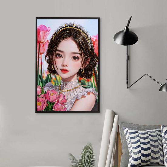 1 Σετ Ζωγραφική με Στρας DIY Κινούμενα Σχέδια Γλυκό Κορίτσι Λουλούδι Ζωγραφική με Στρας Κιτ Τέχνης Διακόσμηση Σπιτιού