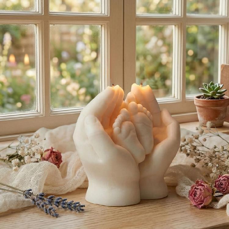3D Hand Hold Baby Feet Silicone Candle Mold For Epoxy Resin Handmade Candle Soap Baby Showers Decoration Holiday Gift