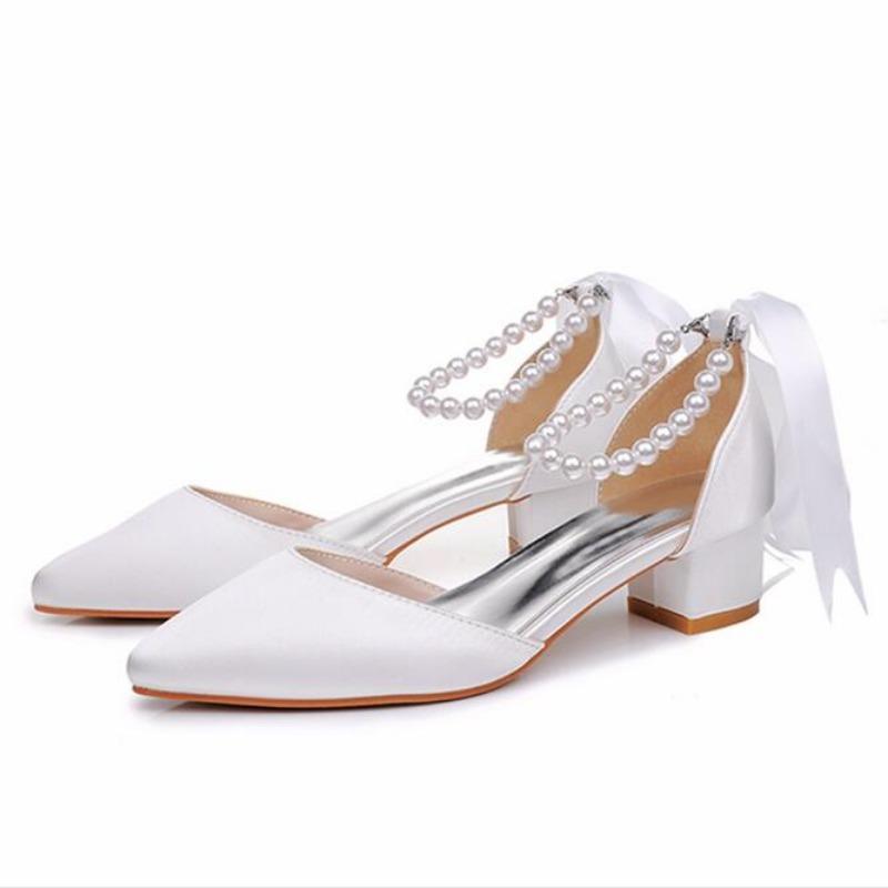 Wedding Heels Women Luxury Brand Design String Bead High Heels Sandals Ladies Sexy Elegant Pointed Toe White Pumps Plus Size 43