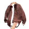 Lapel Woven Plaid Jacket Men's Autumn Korean Version Loose Couple Casual Dovetail Shirt Jacket