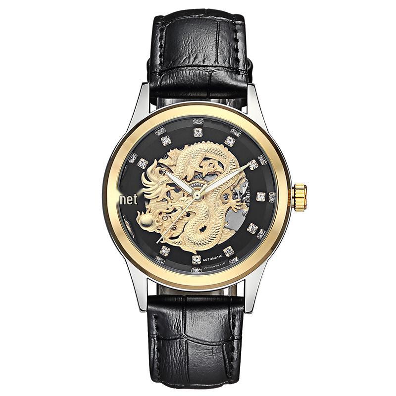 WListh Men s Dragon Embossed Automatic Watch - Steel Band, Chinese Style, Fashionable Business Timepiece